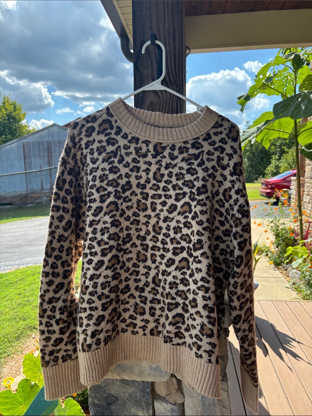 American Eagle Outfitters Leopard Print Crewneck Sweater - Tan & Black